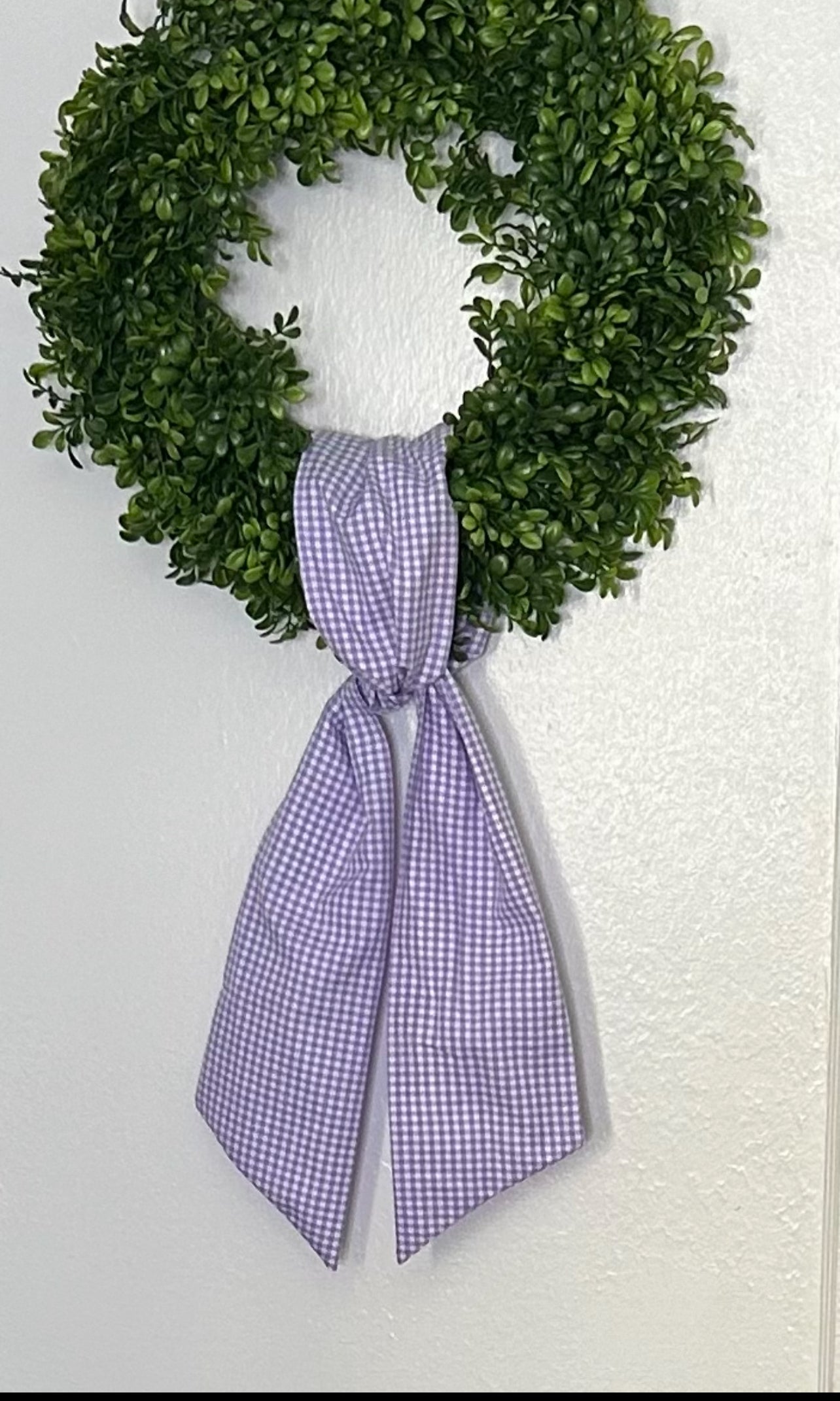 Lavender and white Gingham Cotton Wreath Sash