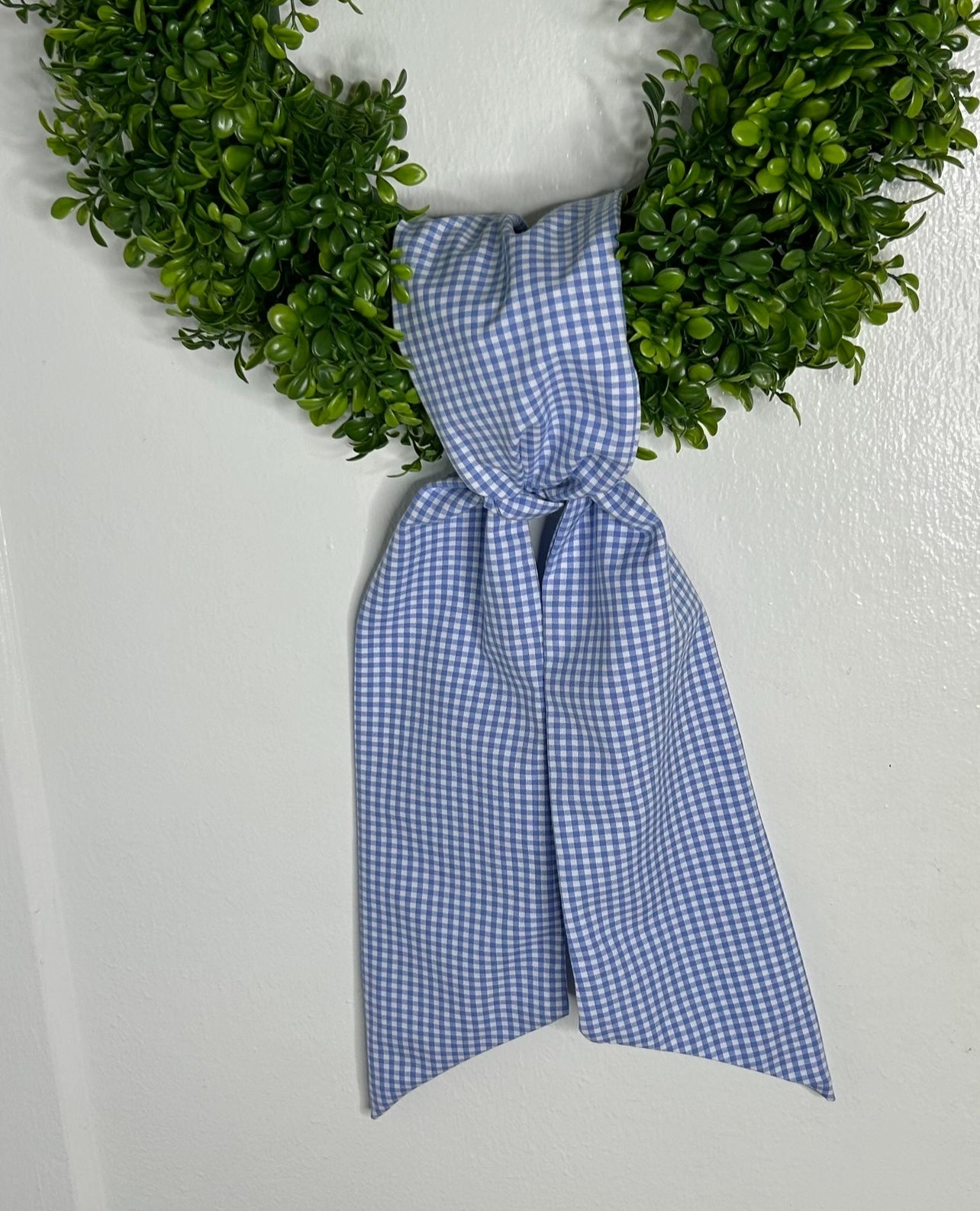 Blue and white Gingham Cotton Wreath Sash