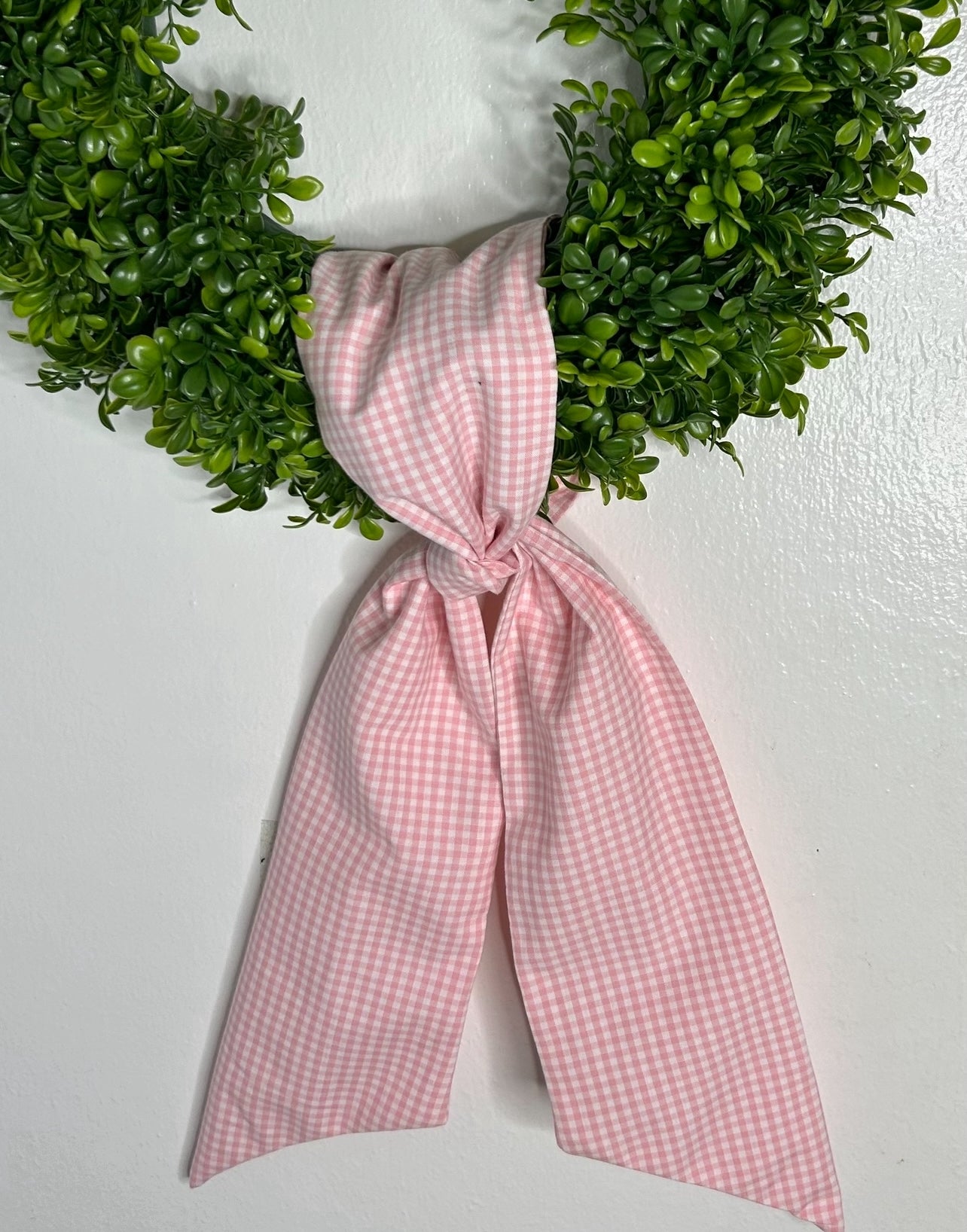 Pink and white Gingham Cotton Wreath Sash