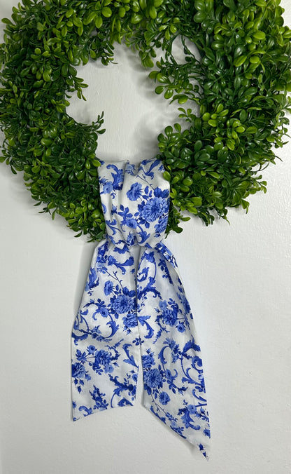 Blue and White floral Cotton Wreath Sash