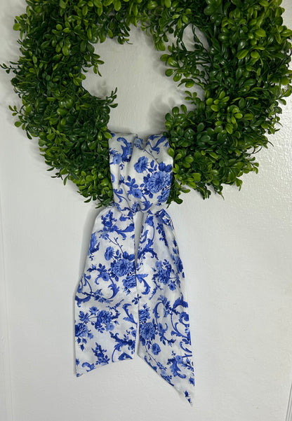 Blue and White floral Cotton Wreath Sash