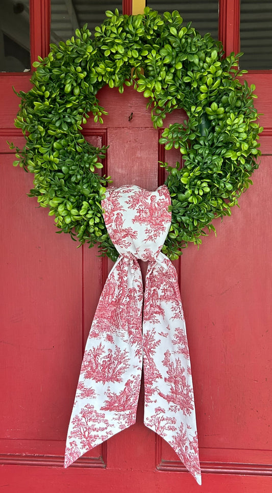 Red French Toile Cotton Wreath Sash