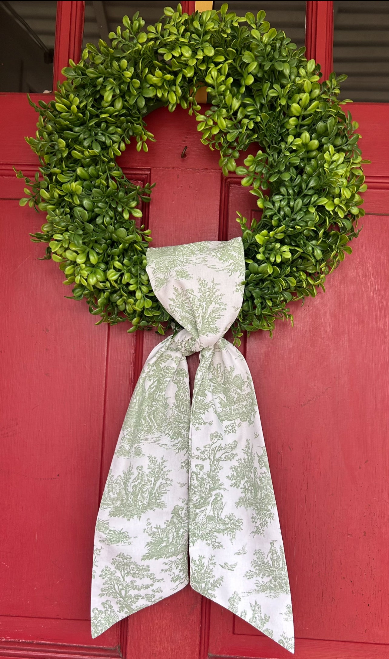 Sage French Toile Cotton Wreath Sash