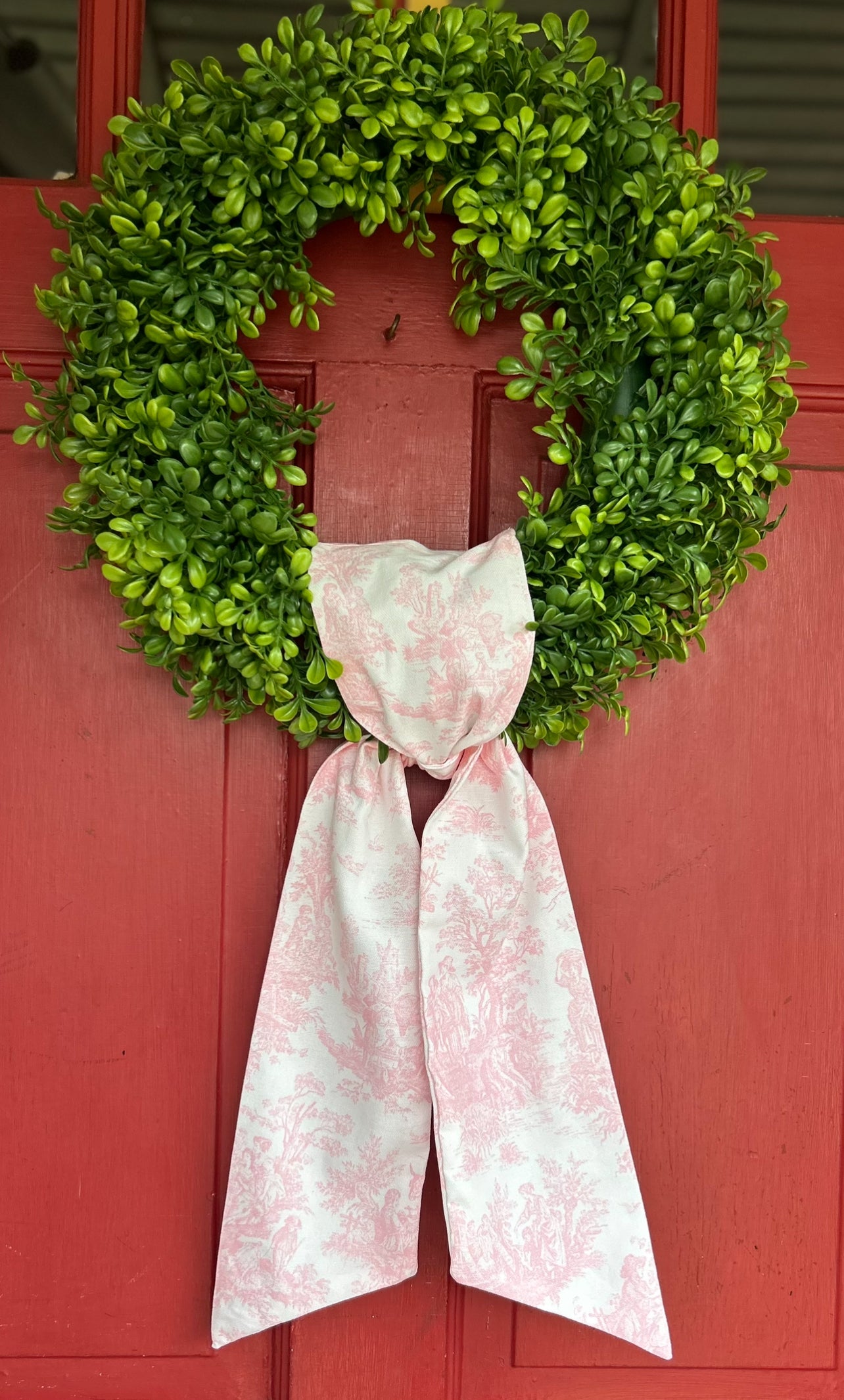 Pink French Toile Cotton Wreath Sash