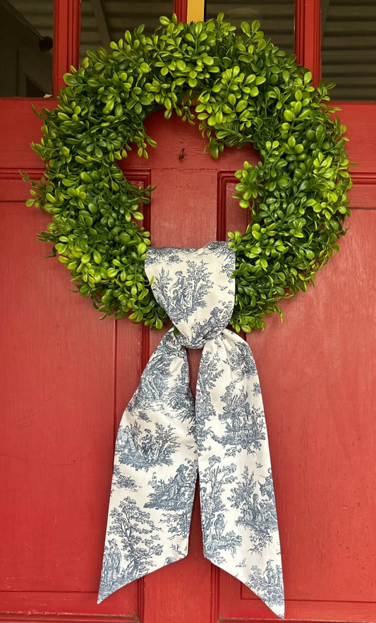 Navy French Toile Cotton Wreath Sash