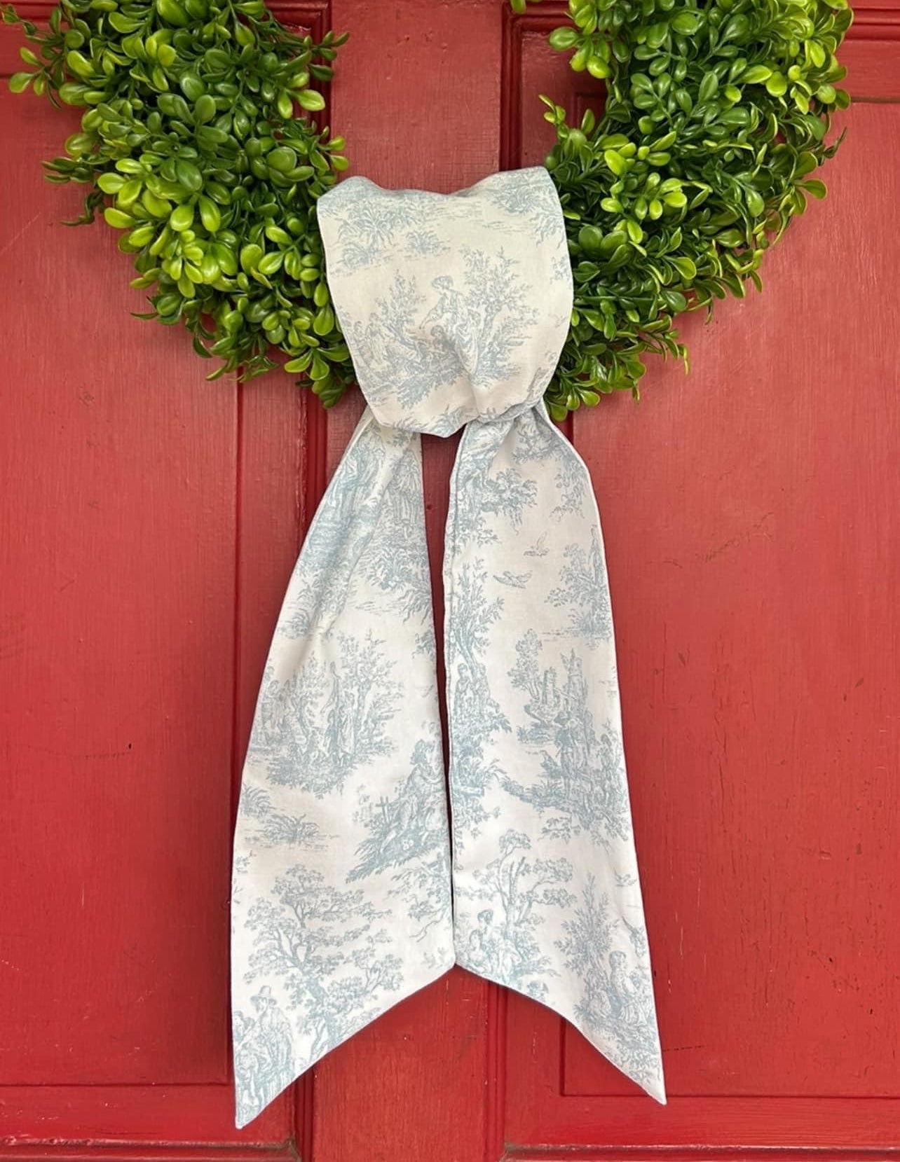 Blue French Toile Cotton Wreath Sash